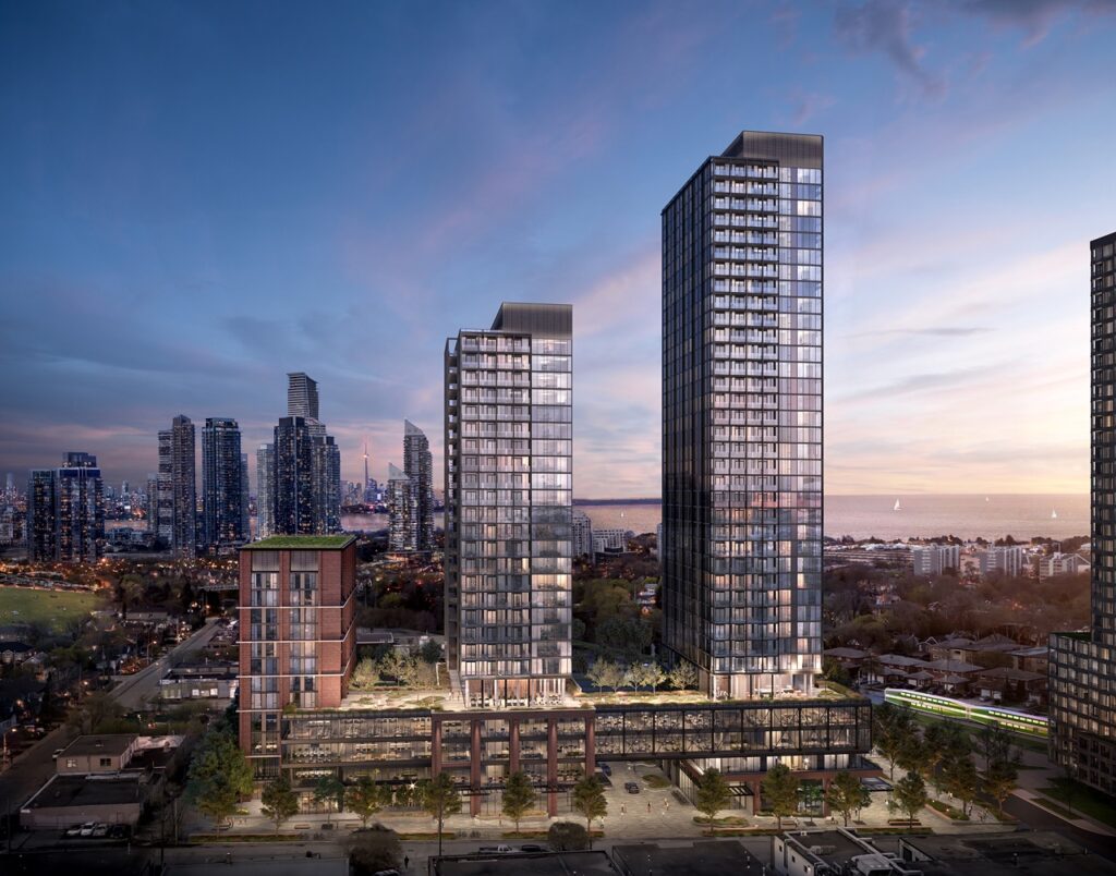 geostructural engineering graphic rendering of 2 sky scrapers at sunset