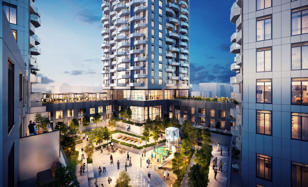 geostructural engineering graphic rendering of buildings and court yard