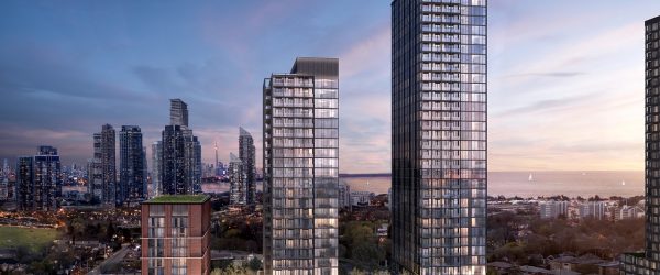 geostructural engineering graphic rendering of 2 sky scrapers at sunset